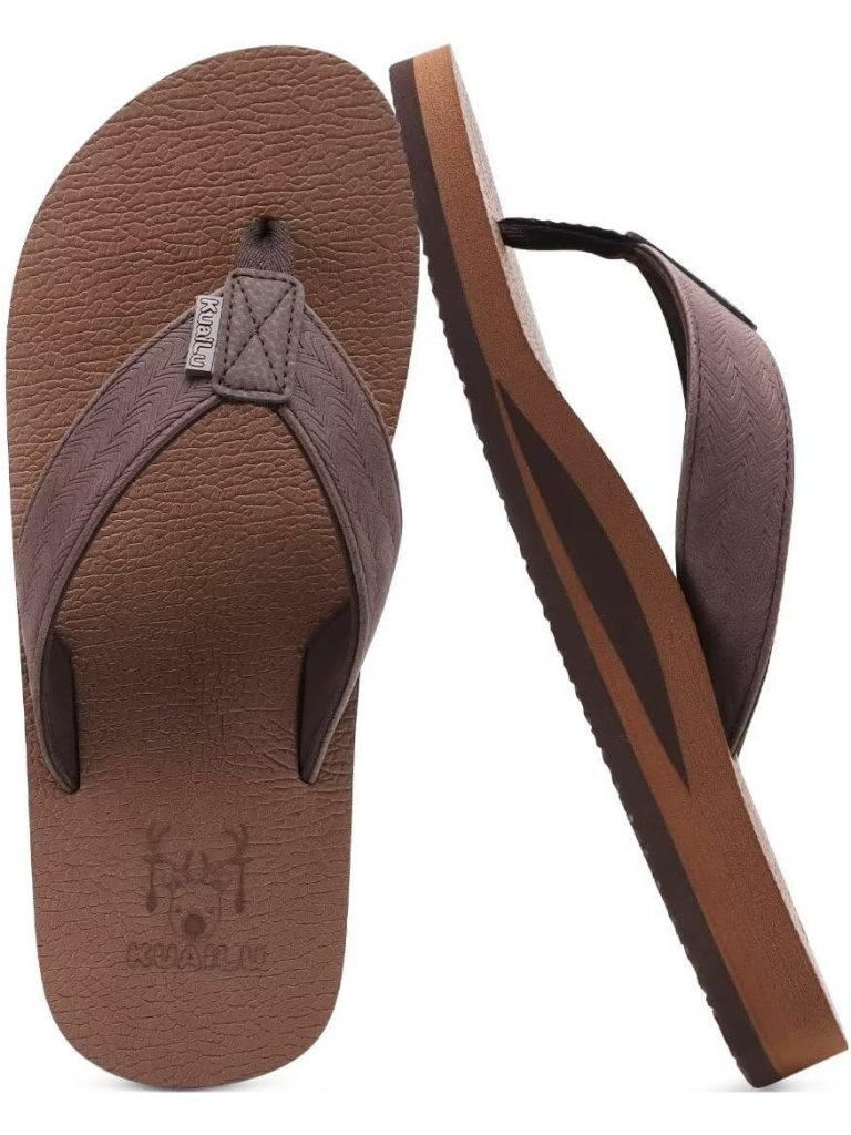 Men's Coffee Brown Yoga Mat Flip Flops Slip On Indoor Outdoor Sandal Slipper